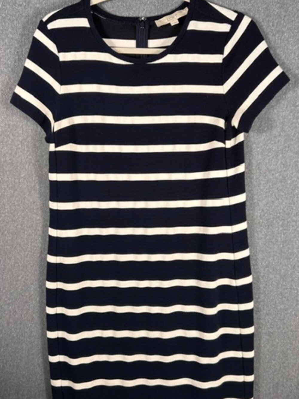 Loft Shift Dress Womens Sz Medium Navy White Striped Short Sleeve